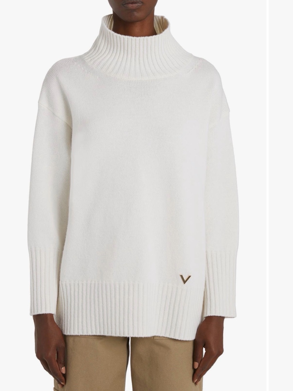 VALENTINO GARAVANI Cream Funnel Neck Virgin Wool Sweater MEDIUM